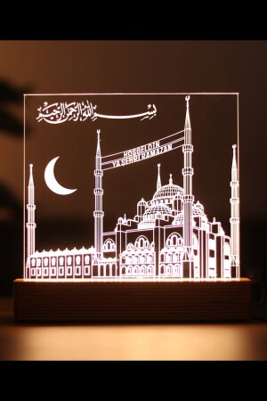 Willkommen Ya Sehr-i Ramadan, dekoratives Geschenk, LED-Tischlampe mit Holzsockel in 7 hellen Farben - 1
