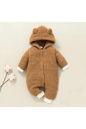 Winterlicher süßer Welsoft-Jumpsuit aus Plüsch mit Kapuze für Babys - 1