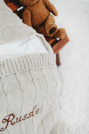 [Wir schreiben den Namen, den Sie möchten, mit Stickerei] Baby-Wickeltuch in Beige mit geflochtener Innenseite aus geflochtenem Plüsch für Neugeborene - 5