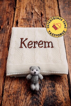 [Wir schreiben den Namen, den Sie möchten, mit Stickerei] Babydecke Ecru gemustert gestrickt gestricktes Babygeschenk - 2