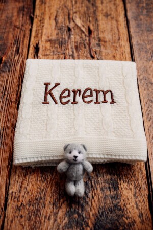 [Wir schreiben den Namen, den Sie möchten, mit Stickerei] Babydecke Ecru gemustert gestrickt gestricktes Babygeschenk - 5