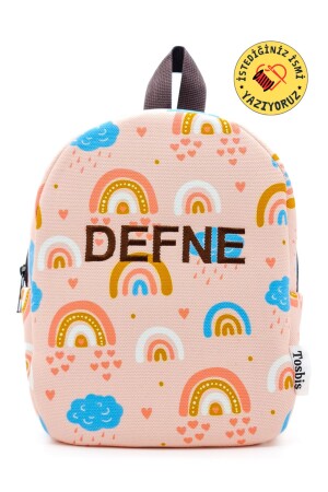 [Wir schreiben den Namen, den Sie wollen] Rosafarbener, böhmischer Kinderrucksack für 0–8 Jahre – Kindergarten- und Kindergartenrucksack - Tosbiş