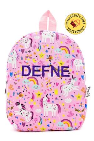 [Wir schreiben den Namen, den Sie wollen] Süßes Einhorn 0–8 Jahre alter Kinderrucksack – Kindergarten-Kinderzimmer-Rucksack - Tosbiş