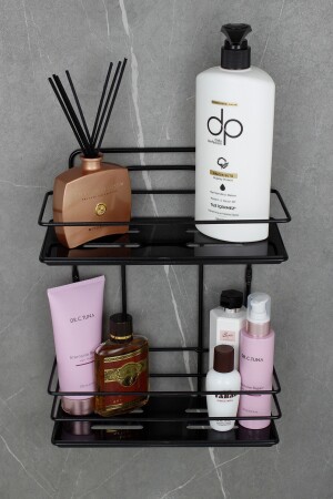 Wirtschaftlicher Edelstahl-Badezimmer- und Kosmetik-Organizer mit Kristallregal, doppelter Shampoo-Halter aus schwarzem Draht, Badezimmerregal HMY-TŞ02S - 3