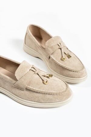 Woller Beige Loafer Wildleder Damenschuhe - 1