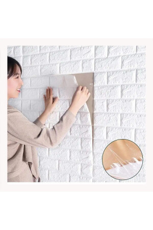 Wonderful Kendinden Yapışkanlı Duvar Kağıdı Esnek Köpük Paneli 3d Boyutlu Tuğla Desen Beyaz - 1