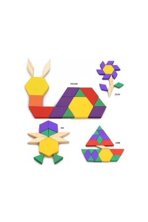 Wooden Toys 125 Parça Ahşap Eğitici Tangram Puzzle Blok Seti OYUNCAK012 - 7