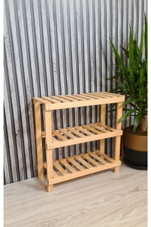 Wood's Wooden Dekoratives 3-teiliges Schuhregal aus Naturholz – Eingang – Balkon-Organizer-Regal - 3