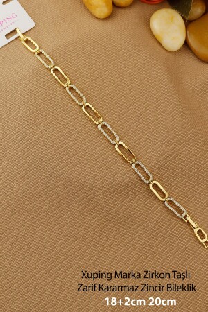 Xuping Bileklik - Vip Xuping Zirkon Taşlı Halka Model Gold Karamaz zincir bileklik 17-2cm - 5