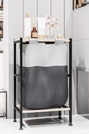 منظمة غرف الاستحمام من المدن الغسيل السلة الخشب رف السلة القذرة من السلة المنسجة من الأقمشة المنسجة Y03 - Bino