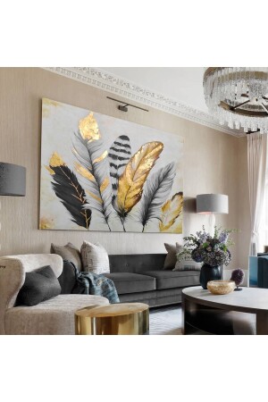 Yağlı Boya Efektli Kuş Tüyleri Tablosu (siyah - Beyaz Kombini) HRKBRV070539101 - Şehzat