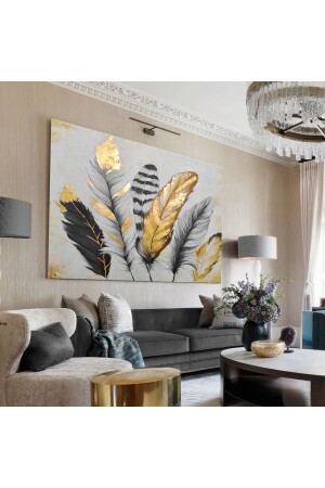 Yağlı Boya Efektli Kuş Tüyleri Tablosu (siyah - Beyaz Kombini) HRKBRV070539101 - HEDİYE AKSESUARCIM