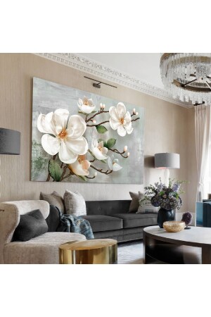 Yağlı Boya Efetkli Gri Tabanlı Büyük Çiçek (yeşil-gri) HRKBRV070539110 - HEDİYE AKSESUARCIM