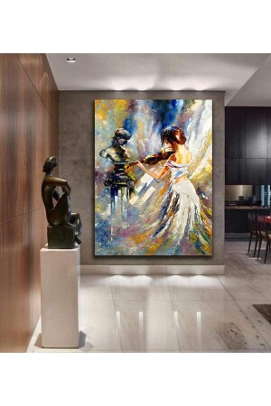 Yağlı Boya Görünümlü Keman Çalan Kız Kanvas Gülen Tablo - Tablo Deposu