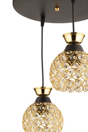 Yağmur 3 Lü Sarkıt Kristal Top Siyaha Gold Tepsi Modern Lüks Avize 3014 - 2