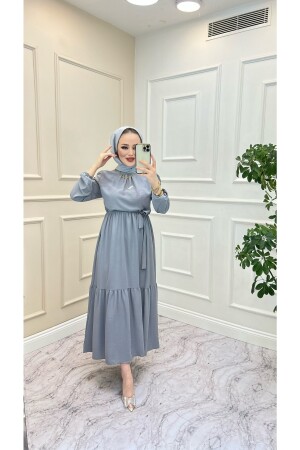 Yakası Büzgü Detaylı Ayrobin Elbise - İpek Tutuş