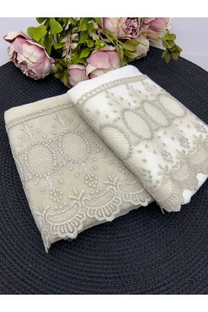 Yakut French Lace Velvet Hand- und Gesichtshandtuch, 2er-Set, 50/90 cm ÇBYKT1 - Çeyiz Bahçesi
