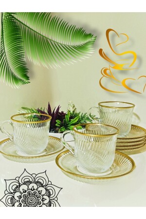 Yaldızlı Çay Fincan Takımı 6 Kişilik 6 Sets Of Tea Cups - 2