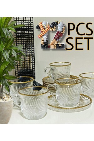 Yaldızlı Çay Fincan Takımı 6 Kişilik 6 Sets Of Tea Cups - 4