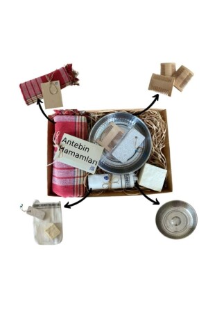 مجموعة لوازم حمام من قطعة من النحاس المسبوقات الحمراء الحمراء الحرير الغسيل الحرير الخشب الحجر الصبغة الحجرة الصبون الزيت 6 حزم - Yalı çapkını