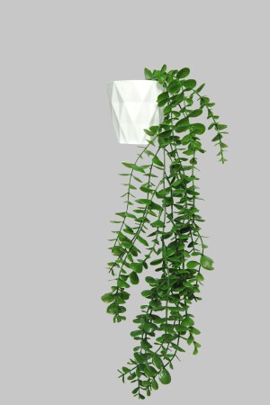 Yapay Çiçek Beyaz Elmas Saksıda Tek Dal 16 Yapraklı Yeşil Okaliptus Sarkıt - 1