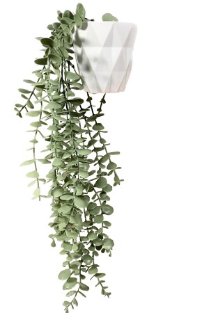 Yapay Çiçek Moblen Mika Elmas Beyaz Saksıda Pastel Yeşili Okaliptus Sarkıtı - 2