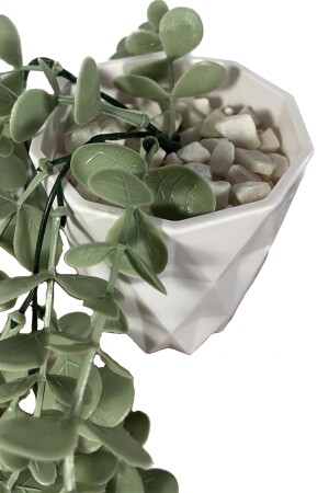 Yapay Çiçek Moblen Mika Elmas Beyaz Saksıda Pastel Yeşili Okaliptus Sarkıtı - 3