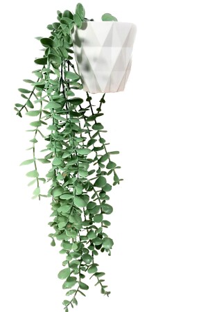 Yapay Çiçek Moblen Mika Elmas Beyaz Saksıda Yeşil Okaliptus Sarkıtı - 2