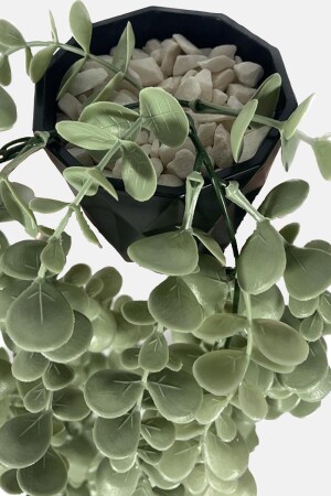 Yapay Çiçek Moblen Mika Elmas Siyah Saksıda Pastel Yeşili Okaliptus Sarkıtı - 2