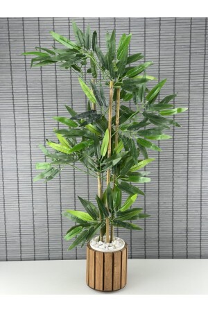 Yapay Yoğun Yapraklı Dekoratif Bambu Ağacı Ahşap Saksılı 3 Gövde 80cm - 1