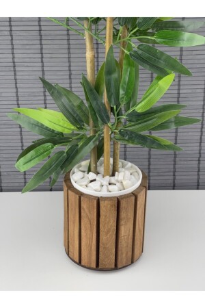 Yapay Yoğun Yapraklı Dekoratif Bambu Ağacı Ahşap Saksılı 3 Gövde 80cm - 4