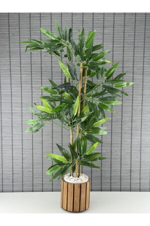 Yapay Yoğun Yapraklı Dekoratif Bambu Ağacı Ahşap Saksılı 3 Gövde 80cm - 5