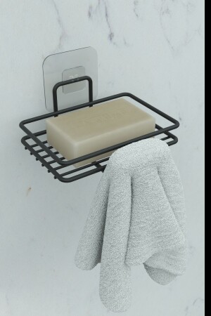 Yapışkanlı 2 li Set Sabunluk Banyo Mutfak Lavabo Metal Katı Sabunluk Siyah - 7