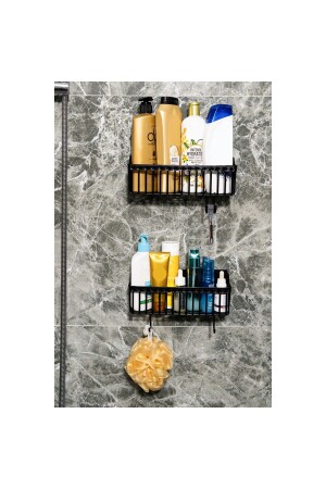 Yapışkanlı Banyo Rafı- 2'li Banyo Düzenleyici- Duş Şampuanlık- Duşakabin Rafı- Banyo Organizeri SYAH - 3