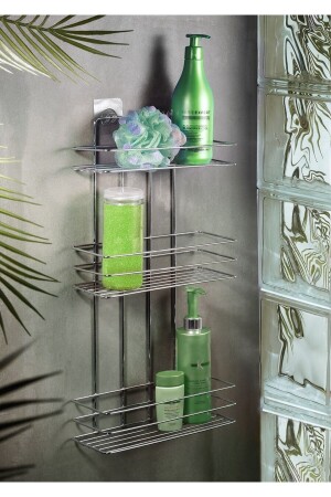 Yapışkanlı Düz Banyo Düzenleyici Şampuanlık Duş Rafı Krom Tş-03 - 1