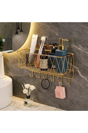 Yapışkanlı Gold Mutfak Düzenleyici Baharatlık Banyo Düzenleyici Kozmatik Çok Amaçlı Duvar Organizer - 2