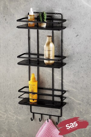 Yapışkanlı Ömür Boyu Kristal Paslanmaz Ayarlanabilir Raf Banyo Düzenleyici Şampuanlık Siyah Lş-03 - Sas Haus