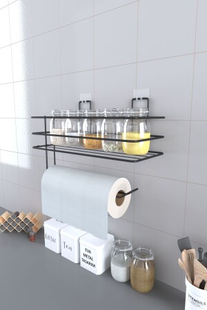 Yapışkanlı Raflı Kağıt Rulo Havluluk Peçetelik Havlu Kağıltlık Siyah Banyo Mutfak Düzenleyici Raf - 3