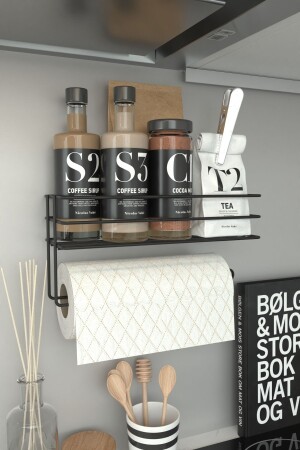 Yapışkanlı Raflı Kağıt Rulo Havluluk Peçetelik Havlu Kağıltlık Siyah Banyo Mutfak Düzenleyici Raf zbt0023 - Zabata