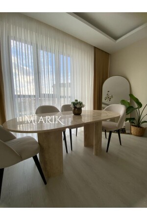 Yarım Ay Ayaklı Traverten Mermer Yemek Masası - Miarik Design & Dekorasyon