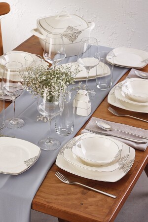 Yasemin 60 Parça 12 Kişilik Porselen Yemek Takımı Platin 600.15.01.0847 - Emsan