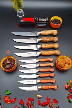 Yatağan Handgefertigtes Küchenmesser, 11-teiliges Mitgift-Set, Fleisch, Brot, Obst, Diamantspitze, Schärfwerkzeug 12asd1 - 4