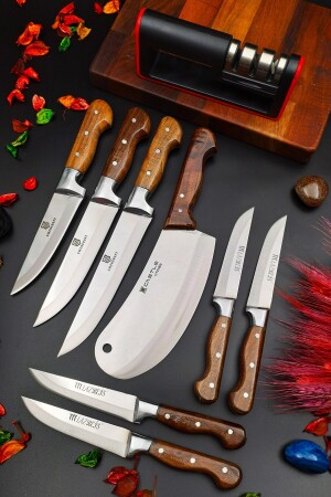 Yatağan Handgefertigtes Küchenmesser-Set, Fleisch, Brot, Messerreihe, Hackfleisch, Pita, Zwiebeln, Gebäck, 10-teiliges Mitgift-Set mrsstroorree25587 - 3