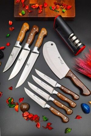 Yatağan Handgefertigtes Küchenmesser-Set, Fleisch, Brot, Messerreihe, Hackfleisch, Pita, Zwiebeln, Gebäck, 10-teiliges Mitgift-Set mrsstroorree25587 - 4