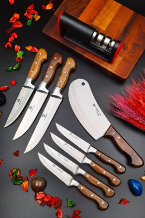 Yatağan Handgefertigtes Küchenmesser-Set, Fleisch, Brot, Messerreihe, Hackfleisch, Pita, Zwiebeln, Gebäck, 10-teiliges Mitgift-Set mrsstroorree25587 - 7