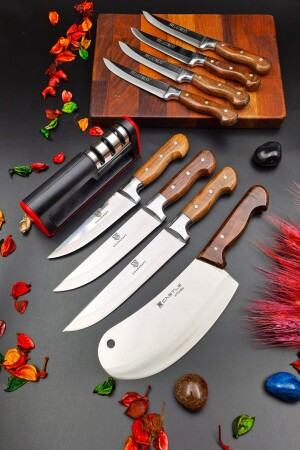 Yatağan Handgefertigtes Küchenmesser-Set, Fleisch, Brot, Messerreihe, Hackfleisch, Pita, Zwiebeln, Gebäck, 10-teiliges Mitgift-Set mrsstroorree25587 - 8