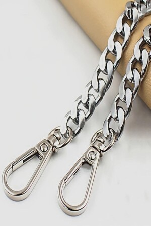 Yaylı Kancalı Gümüş Renk Zincirli Çanta Zincir Set - Zincir Uzunluk : 110 Cm - 1
