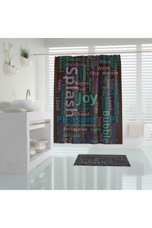 Yazılı Desenli Renkli Dijital Baskılı Solma Yapmaz Su Geçirmez Polyester Banyo Perdesi - Tropikhome