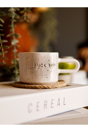 Yazılı El Yapımı Seramik Kupa Beyaz Dokulu Fuck Of-1 - terraco ceramic