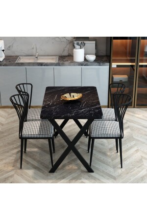 Yemek Masası Takımı X Ayaklı Yemek Masası 70x110 + 4 Adet Sandalye - Bendir - 1